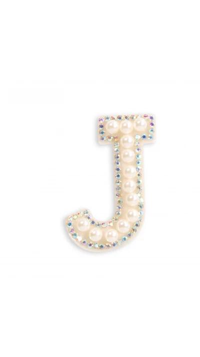 Autocollant sticker pour t&eacute;l&eacute;phone/tablette/ordinateur brod&eacute; en 3D pearls blanc - Lettre J