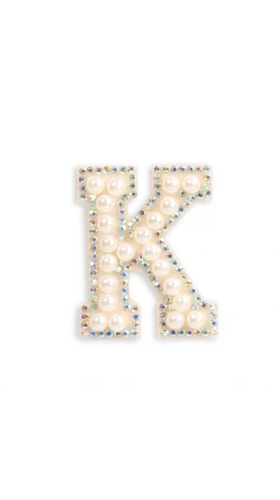 Autocollant sticker pour t&eacute;l&eacute;phone/tablette/ordinateur brod&eacute; en 3D pearls blanc - Lettre K