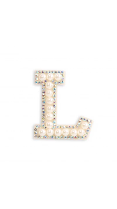 Autocollant sticker pour t&eacute;l&eacute;phone/tablette/ordinateur brod&eacute; en 3D pearls blanc - Lettre L