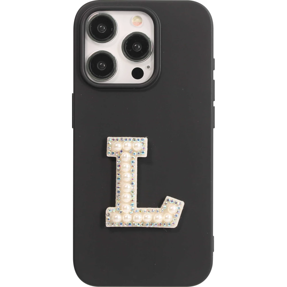 Autocollant sticker pour téléphone/tablette/ordinateur brodé en 3D pearls blanc - Lettre L