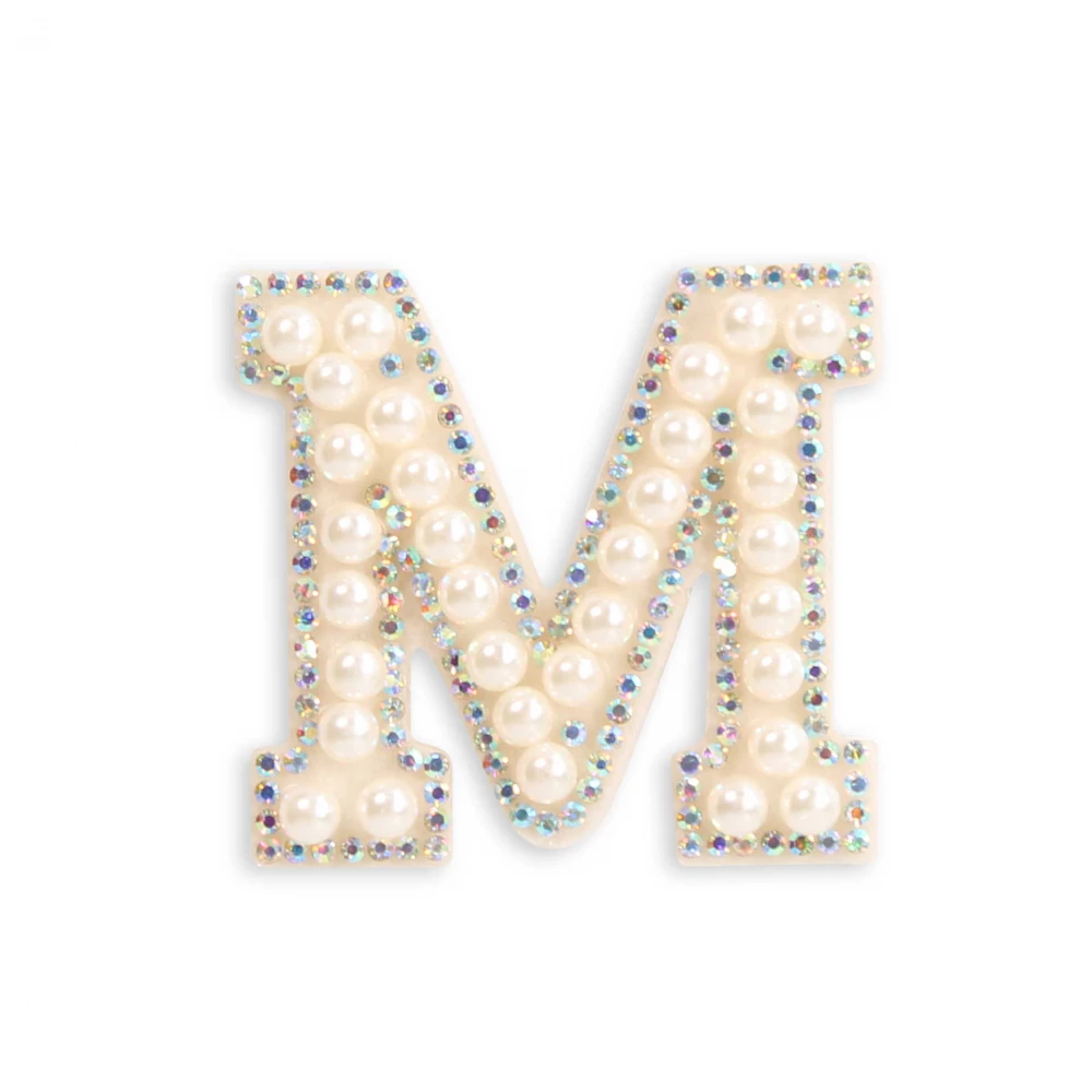Autocollant sticker pour téléphone/tablette/ordinateur brodé en 3D pearls blanc - Lettre M