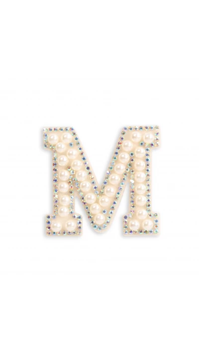Autocollant sticker pour t&eacute;l&eacute;phone/tablette/ordinateur brod&eacute; en 3D pearls blanc - Lettre M