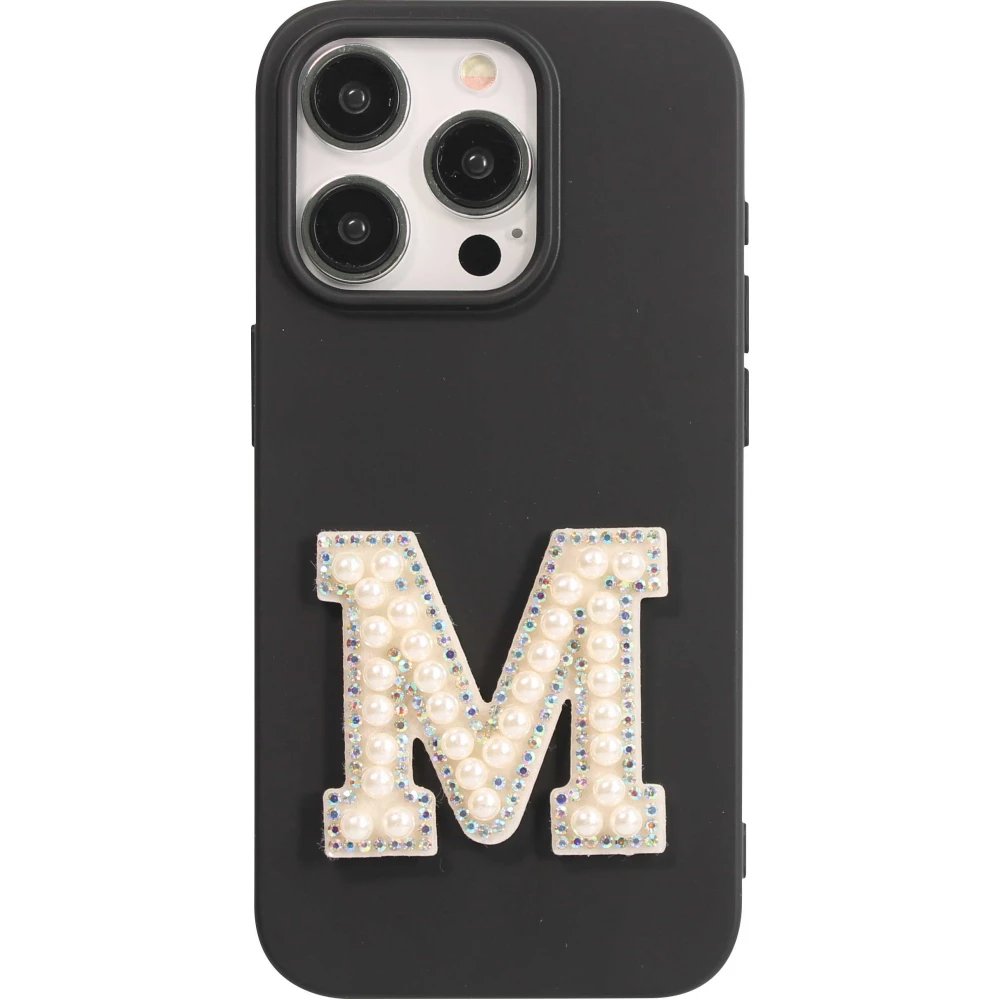 Autocollant sticker pour téléphone/tablette/ordinateur brodé en 3D pearls blanc - Lettre M