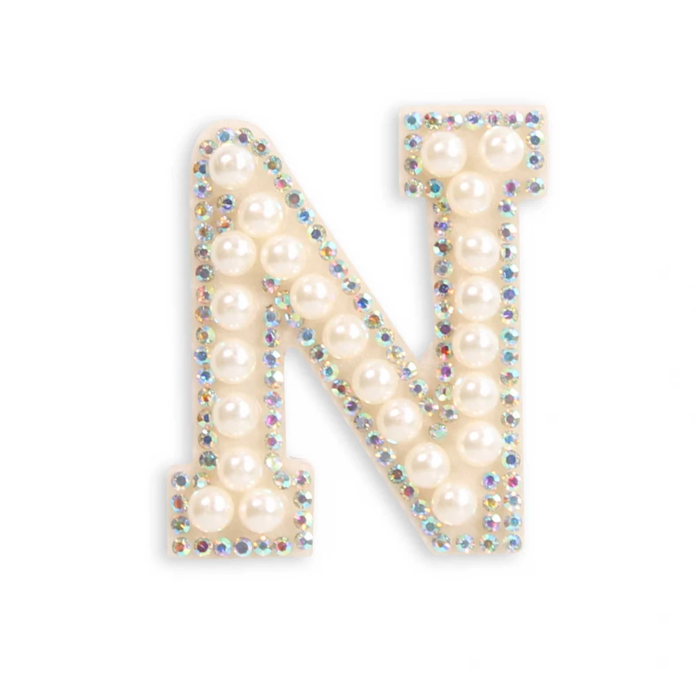 Sticker Aufkleber für Handy/Tablet/Computer 3D Pearls weiss - Buchstabe N
