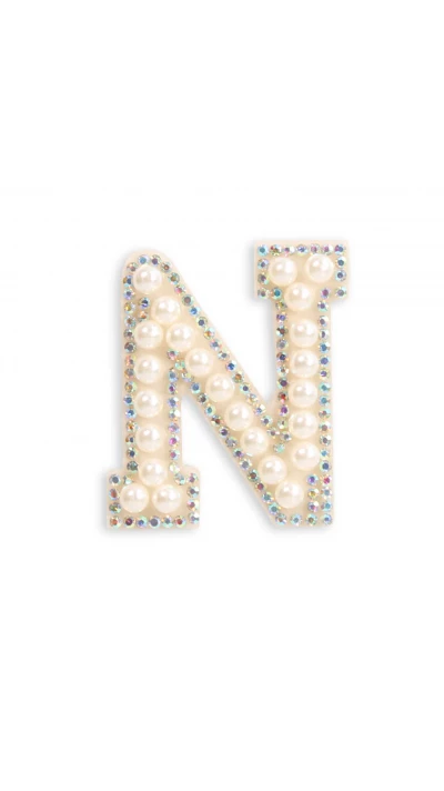 Autocollant sticker pour t&eacute;l&eacute;phone/tablette/ordinateur brod&eacute; en 3D pearls blanc - Lettre N