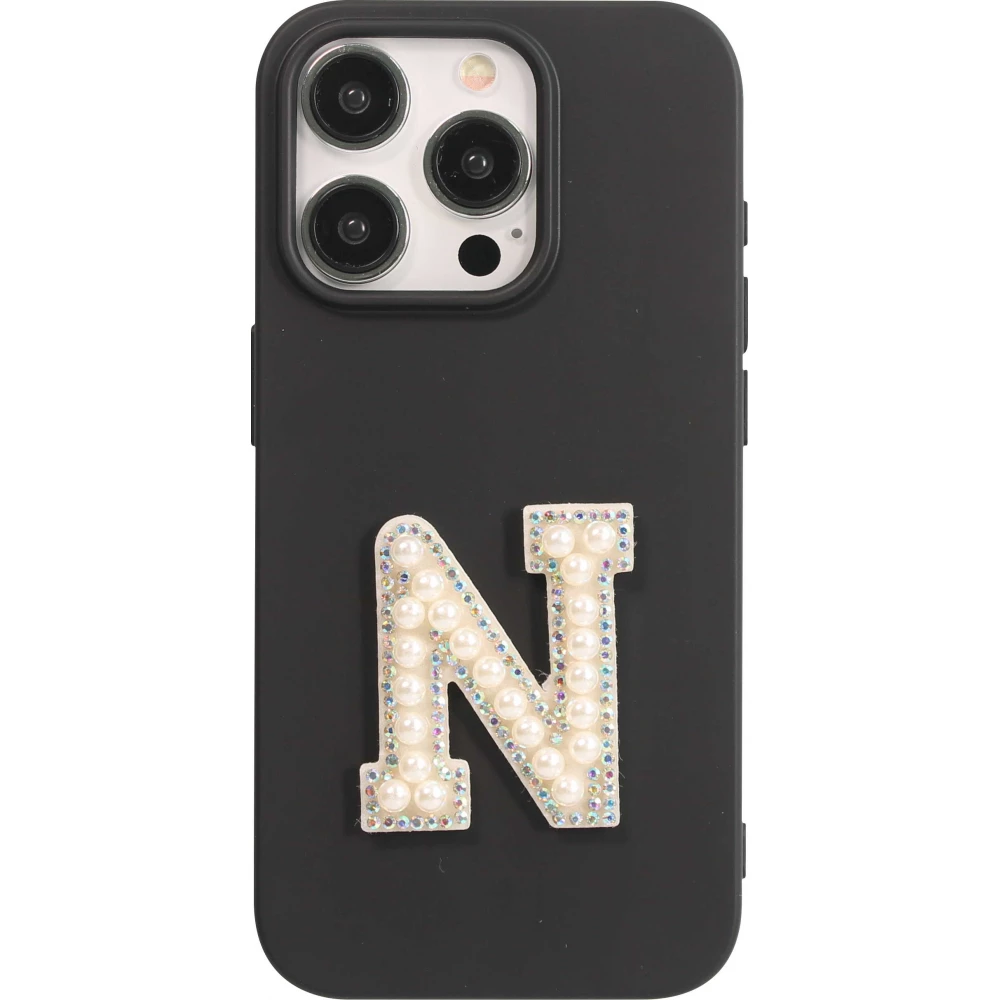 Sticker Aufkleber für Handy/Tablet/Computer 3D Pearls weiss - Buchstabe N