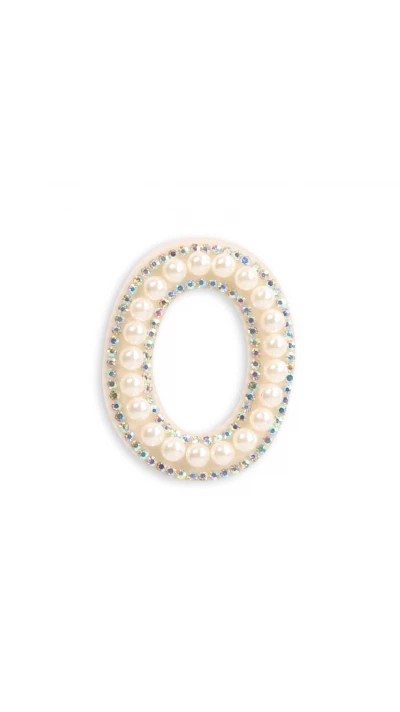 Autocollant sticker pour t&eacute;l&eacute;phone/tablette/ordinateur brod&eacute; en 3D pearls blanc - Lettre O