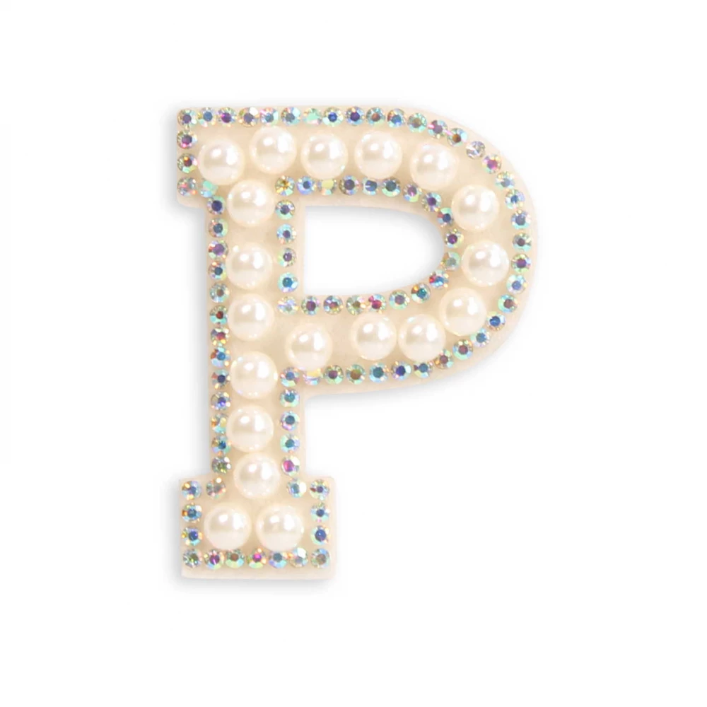 Autocollant sticker pour téléphone/tablette/ordinateur brodé en 3D pearls blanc - Lettre P