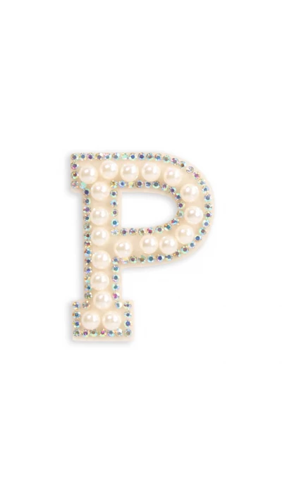 Autocollant sticker pour t&eacute;l&eacute;phone/tablette/ordinateur brod&eacute; en 3D pearls blanc - Lettre P