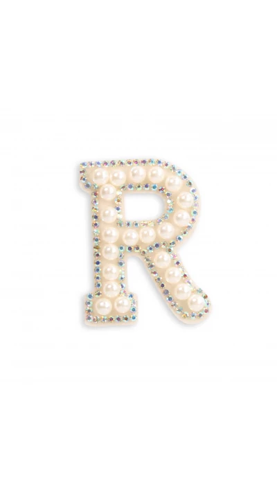 Autocollant sticker pour t&eacute;l&eacute;phone/tablette/ordinateur brod&eacute; en 3D pearls blanc - Lettre R