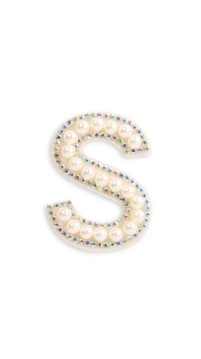 Autocollant sticker pour t&eacute;l&eacute;phone/tablette/ordinateur brod&eacute; en 3D pearls blanc - Lettre S