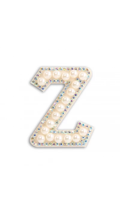 Autocollant sticker pour t&eacute;l&eacute;phone/tablette/ordinateur brod&eacute; en 3D pearls blanc - Lettre Z