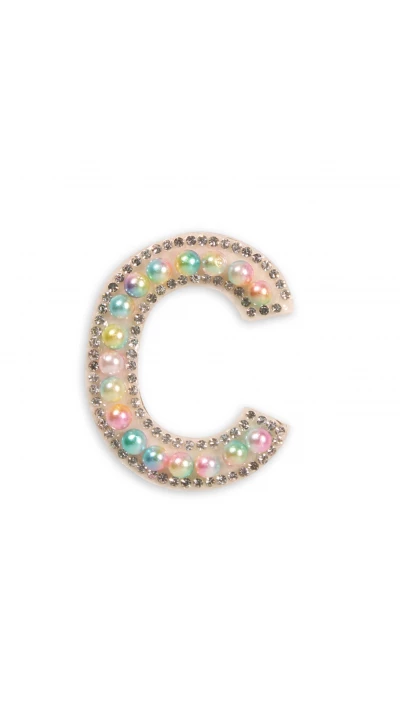 Autocollant sticker pour t&eacute;l&eacute;phone/tablette/ordinateur brod&eacute; en 3D pearls multi color - Lettre C