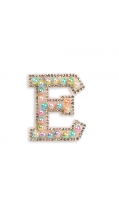 Autocollant sticker pour t&eacute;l&eacute;phone/tablette/ordinateur brod&eacute; en 3D pearls multi color - Lettre E