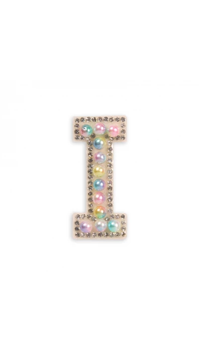 Autocollant sticker pour t&eacute;l&eacute;phone/tablette/ordinateur brod&eacute; en 3D pearls multi color - Lettre I