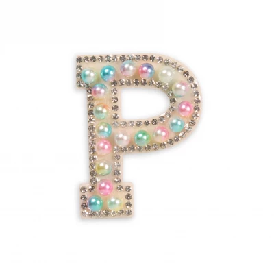 Autocollant sticker pour t&eacute;l&eacute;phone/tablette/ordinateur brod&eacute; en 3D pearls multi color - Lettre P