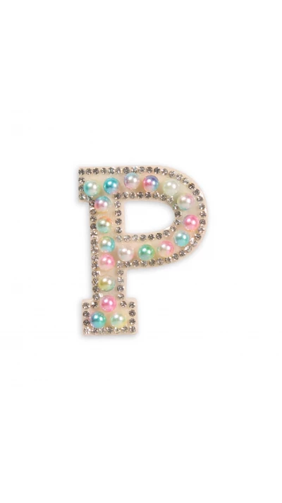Autocollant sticker pour t&eacute;l&eacute;phone/tablette/ordinateur brod&eacute; en 3D pearls multi color - Lettre P