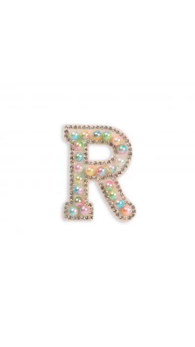 Autocollant sticker pour t&eacute;l&eacute;phone/tablette/ordinateur brod&eacute; en 3D pearls multi color - Lettre R