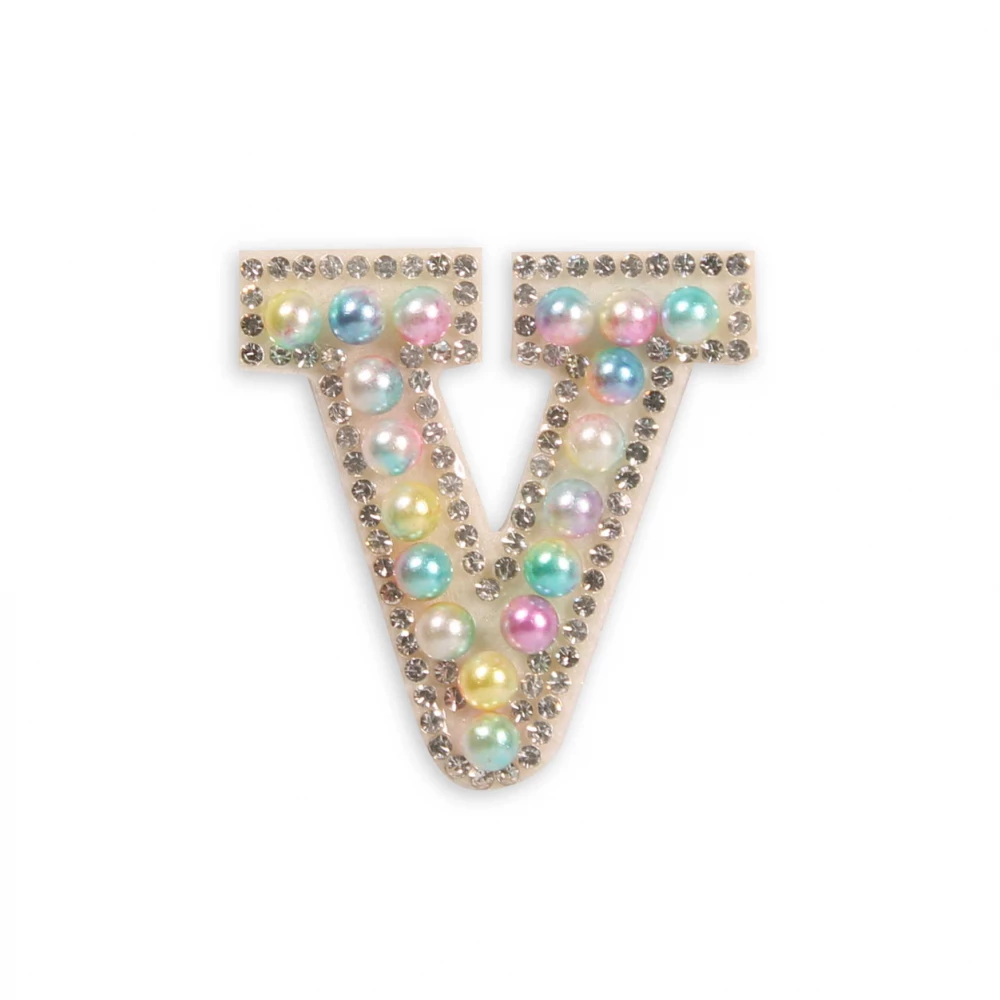 Autocollant sticker pour téléphone/tablette/ordinateur brodé en 3D pearls multi color - Lettre V