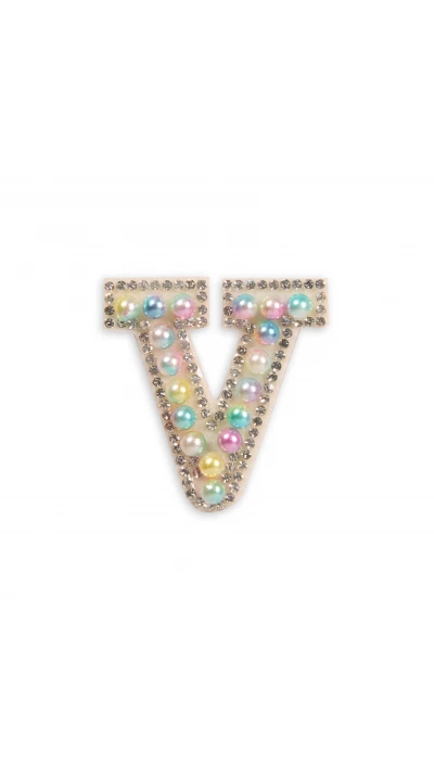 Autocollant sticker pour t&eacute;l&eacute;phone/tablette/ordinateur brod&eacute; en 3D pearls multi color - Lettre V