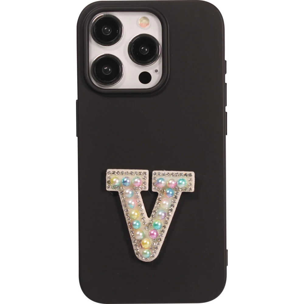 Autocollant sticker pour téléphone/tablette/ordinateur brodé en 3D pearls multi color - Lettre V