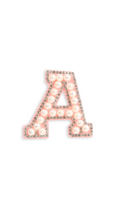 Autocollant sticker pour t&eacute;l&eacute;phone/tablette/ordinateur brod&eacute; en 3D pearls rose - Lettre A