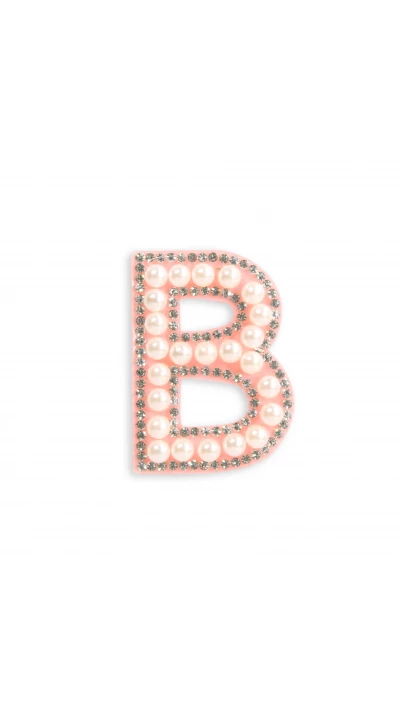 Autocollant sticker pour t&eacute;l&eacute;phone/tablette/ordinateur brod&eacute; en 3D pearls rose - Lettre B