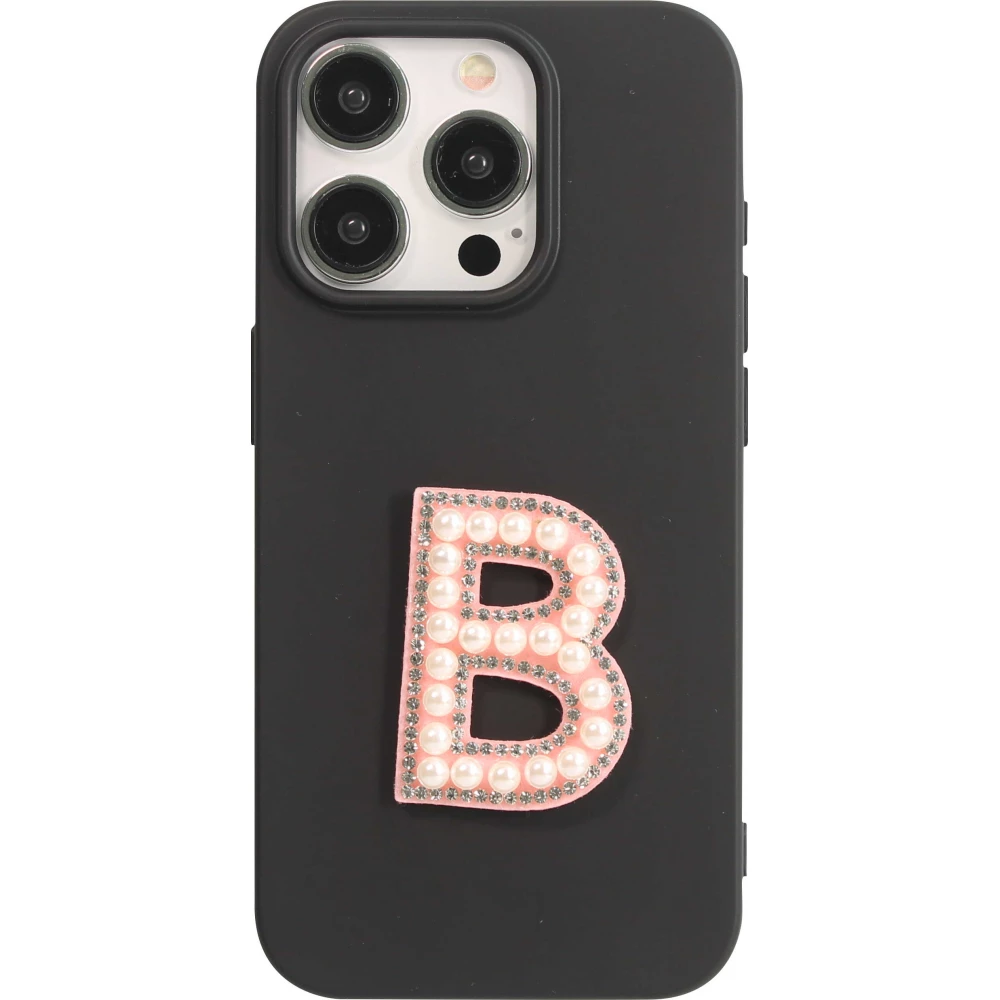 Autocollant sticker pour téléphone/tablette/ordinateur brodé en 3D pearls rose - Lettre B