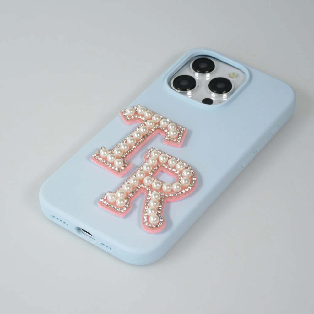 Autocollant sticker pour téléphone/tablette/ordinateur brodé en 3D pearls rose - Lettre B