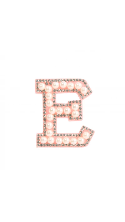 Autocollant sticker pour t&eacute;l&eacute;phone/tablette/ordinateur brod&eacute; en 3D pearls rose - Lettre E