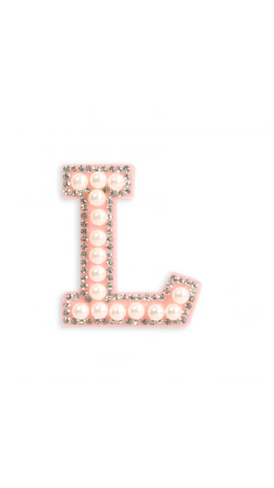 Autocollant sticker pour t&eacute;l&eacute;phone/tablette/ordinateur brod&eacute; en 3D pearls rose - Lettre L