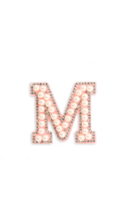 Autocollant sticker pour t&eacute;l&eacute;phone/tablette/ordinateur brod&eacute; en 3D pearls rose - Lettre M