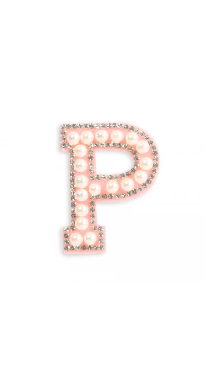 Autocollant sticker pour t&eacute;l&eacute;phone/tablette/ordinateur brod&eacute; en 3D pearls rose - Lettre P