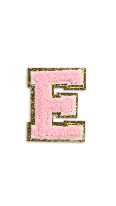 Autocollant sticker pour t&eacute;l&eacute;phone/tablette/ordinateur brod&eacute; en 3D rose clair - Lettre E