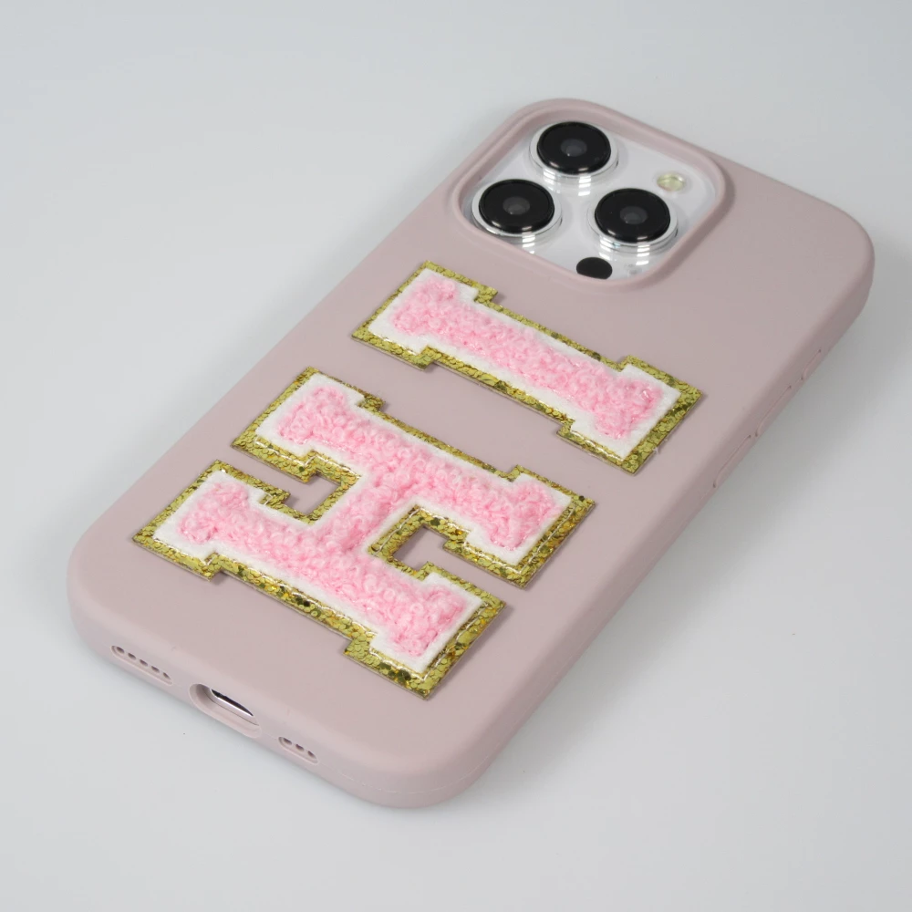 Autocollant sticker pour téléphone/tablette/ordinateur brodé en 3D rose clair - Lettre R