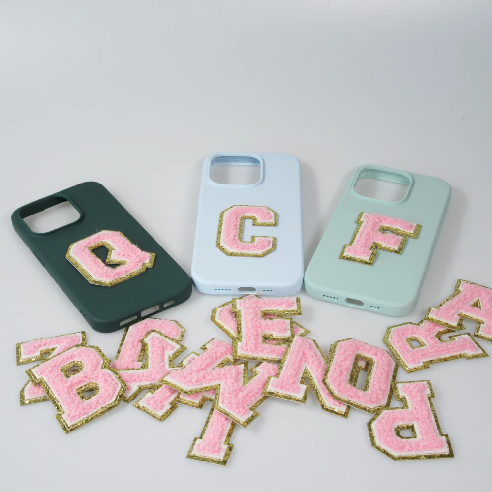 Autocollant sticker pour téléphone/tablette/ordinateur brodé en 3D rose clair - Lettre R