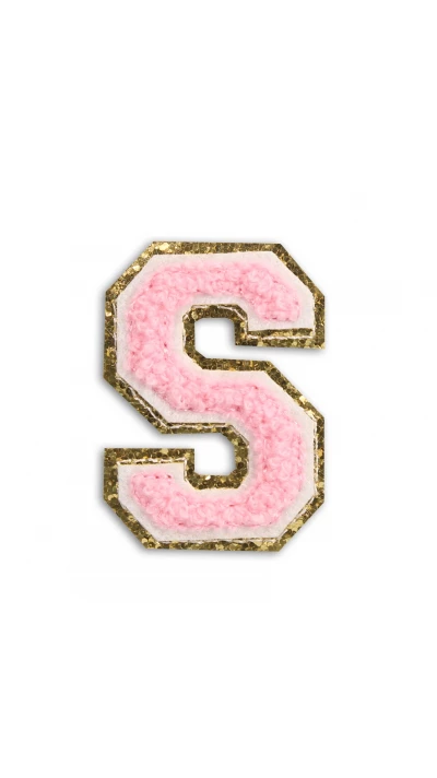 Autocollant sticker pour t&eacute;l&eacute;phone/tablette/ordinateur brod&eacute; en 3D rose clair - Lettre S