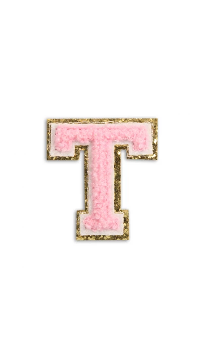 Autocollant sticker pour t&eacute;l&eacute;phone/tablette/ordinateur brod&eacute; en 3D rose clair - Lettre T