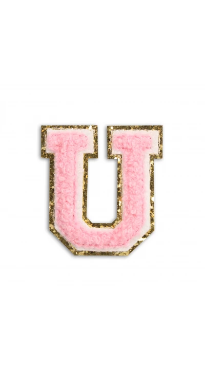 Autocollant sticker pour t&eacute;l&eacute;phone/tablette/ordinateur brod&eacute; en 3D rose clair - Lettre U