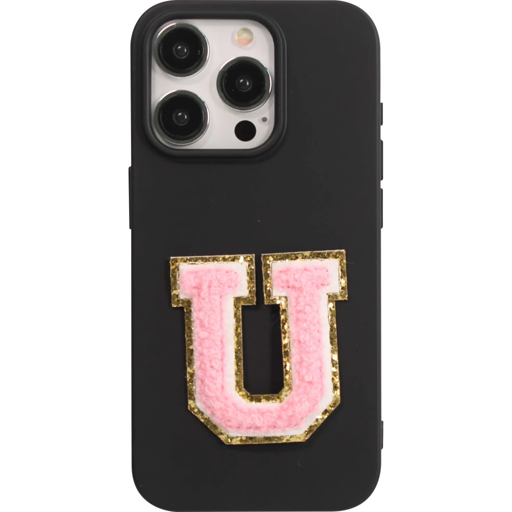 Autocollant sticker pour téléphone/tablette/ordinateur brodé en 3D rose clair - Lettre U