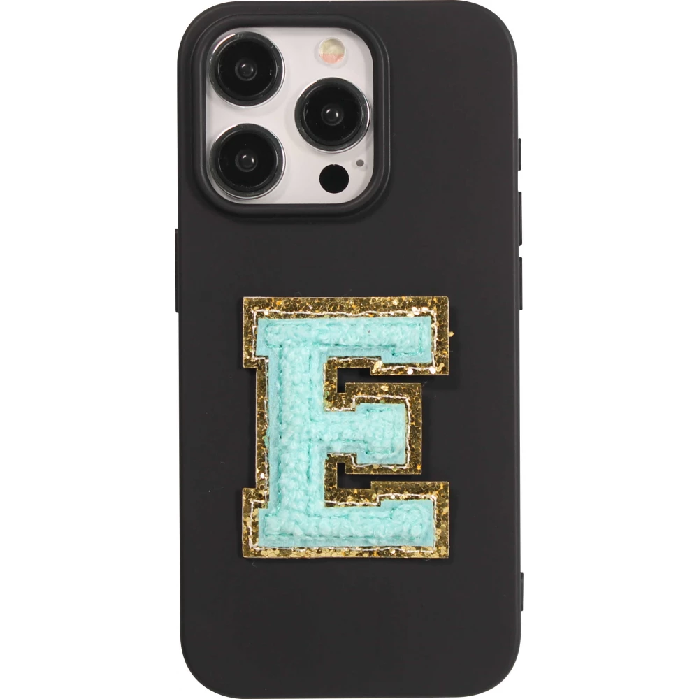 Autocollant sticker pour téléphone/tablette/ordinateur brodé en 3D turquoise - Lettre E