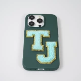 Autocollant sticker pour téléphone/tablette/ordinateur brodé en 3D turquoise - Lettre E