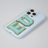 Autocollant sticker pour téléphone/tablette/ordinateur brodé en 3D turquoise - Lettre E