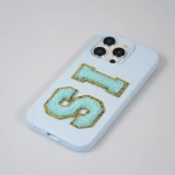 Autocollant sticker pour téléphone/tablette/ordinateur brodé en 3D turquoise - Lettre E