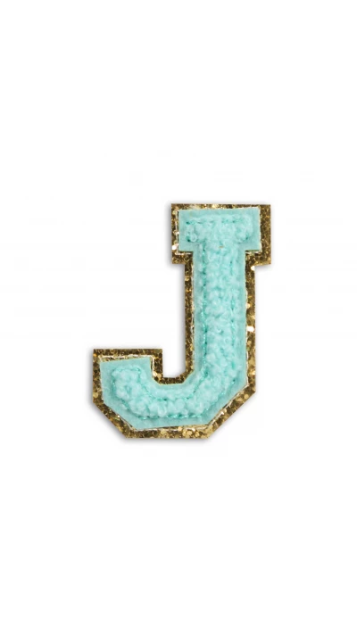 Autocollant sticker pour t&eacute;l&eacute;phone/tablette/ordinateur brod&eacute; en 3D turquoise - Lettre J