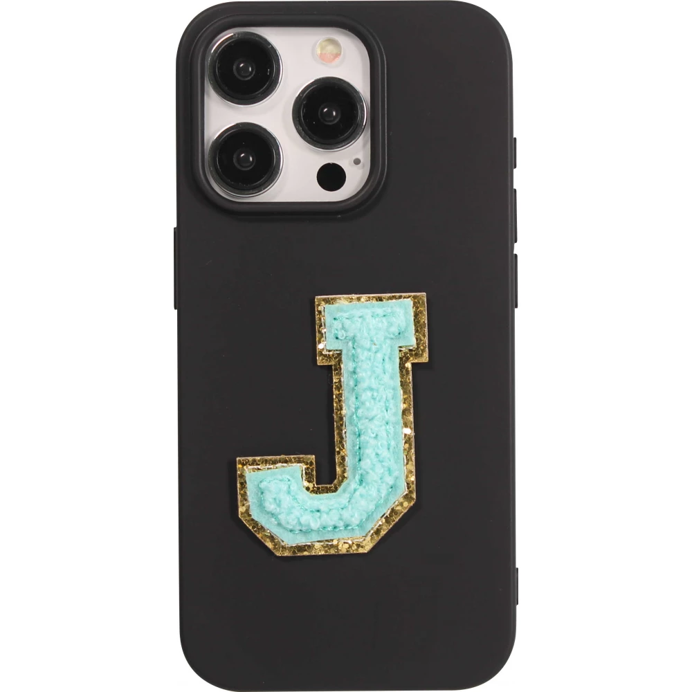 Autocollant sticker pour téléphone/tablette/ordinateur brodé en 3D turquoise - Lettre J