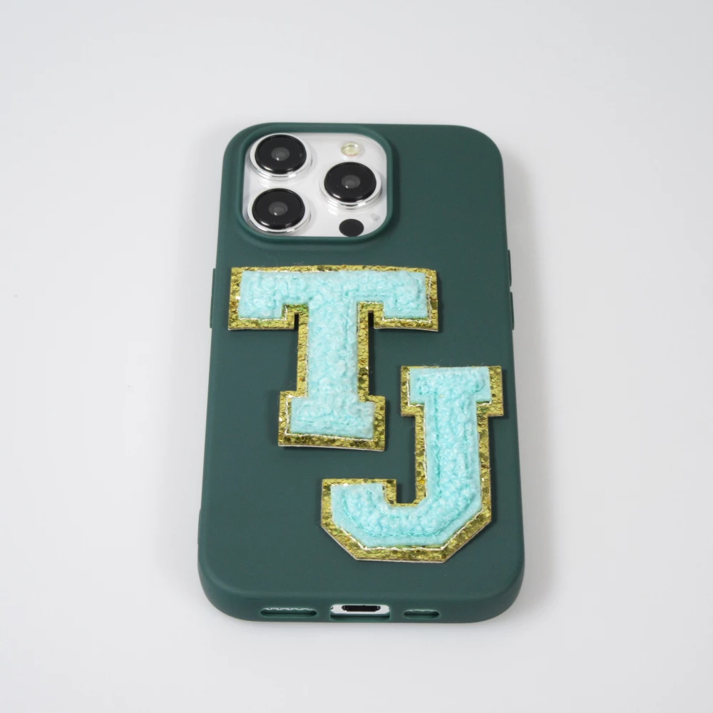 Autocollant sticker pour téléphone/tablette/ordinateur brodé en 3D turquoise - Lettre J