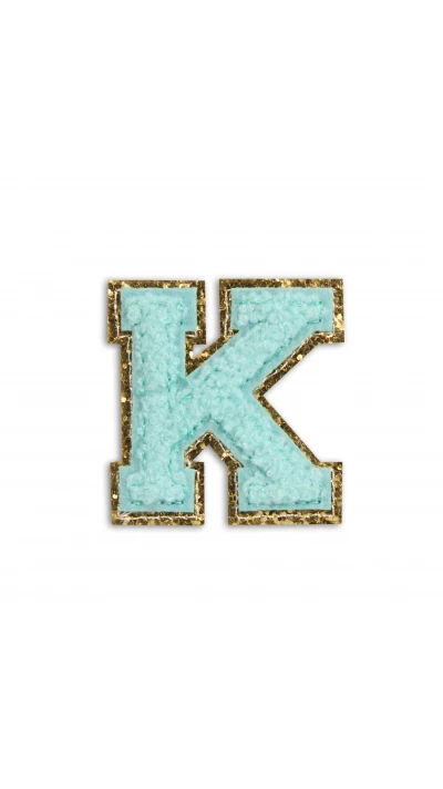 Autocollant sticker pour t&eacute;l&eacute;phone/tablette/ordinateur brod&eacute; en 3D turquoise - Lettre K