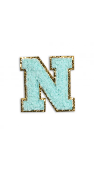 Autocollant sticker pour t&eacute;l&eacute;phone/tablette/ordinateur brod&eacute; en 3D turquoise - Lettre N