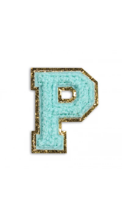 Autocollant sticker pour t&eacute;l&eacute;phone/tablette/ordinateur brod&eacute; en 3D turquoise - Lettre P
